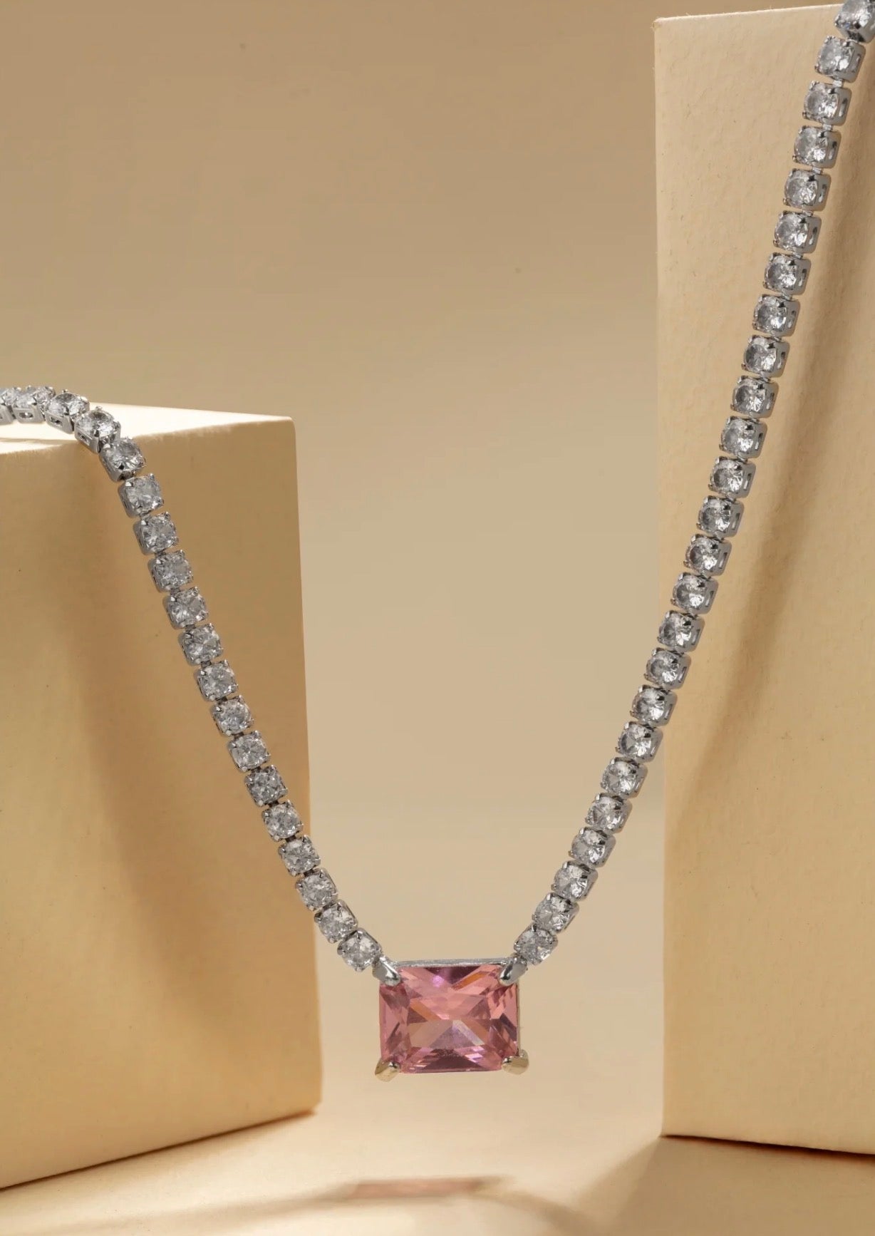 Pink Tennis Necklace