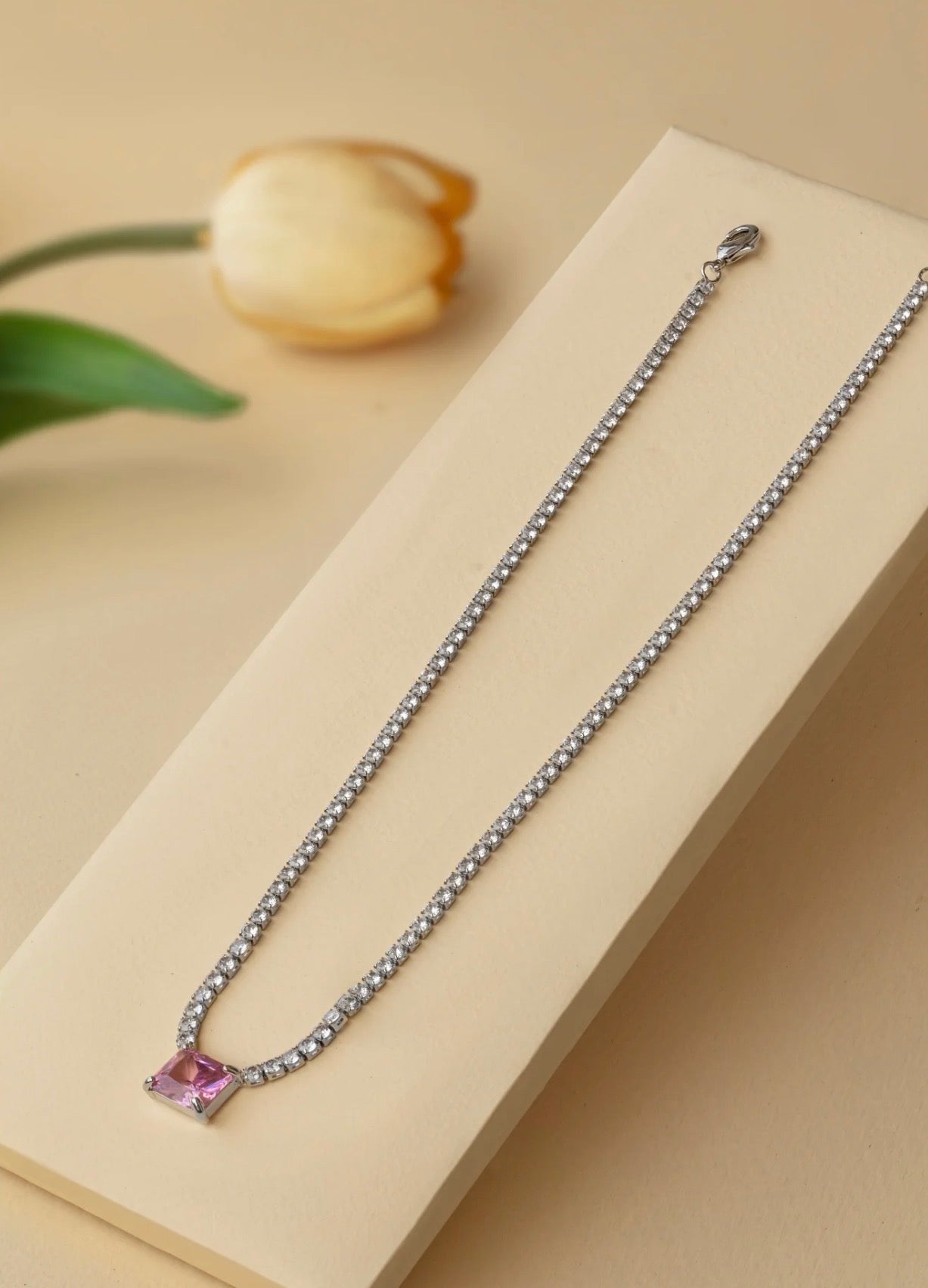 Pink Tennis Necklace