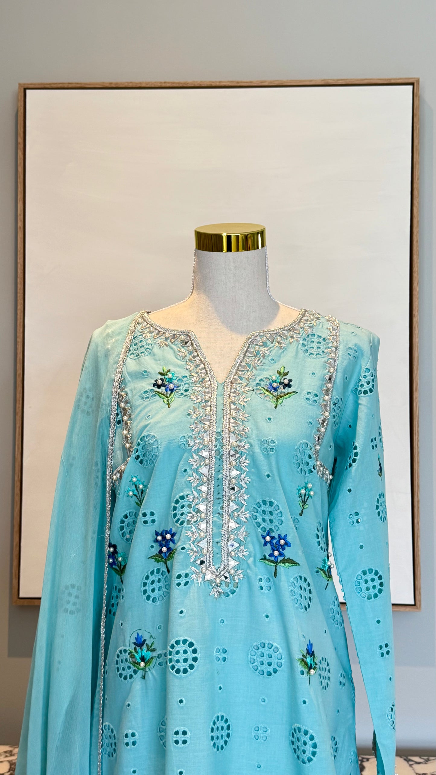 Turquoise Chikan Kari