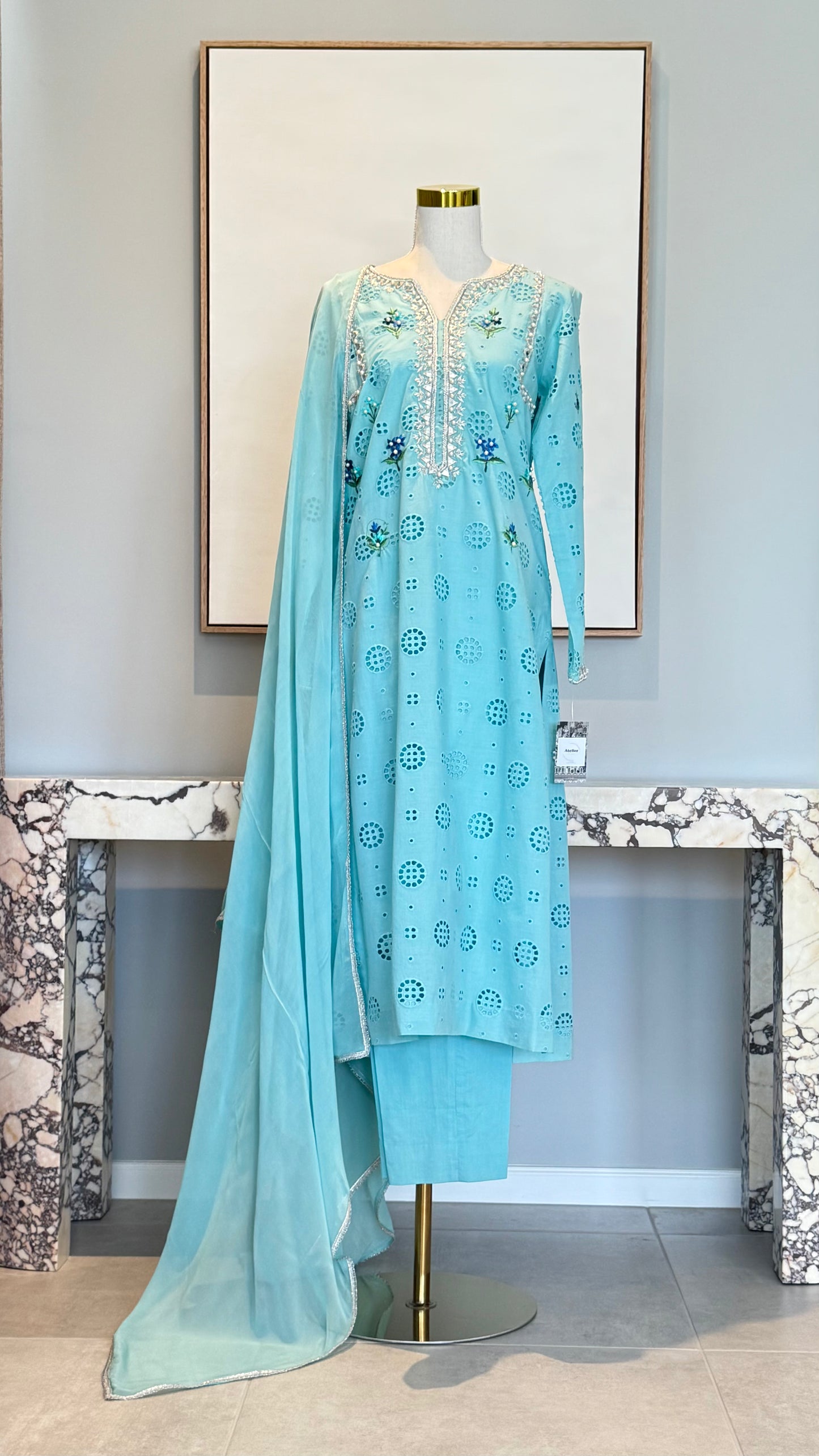 Turquoise Chikan Kari